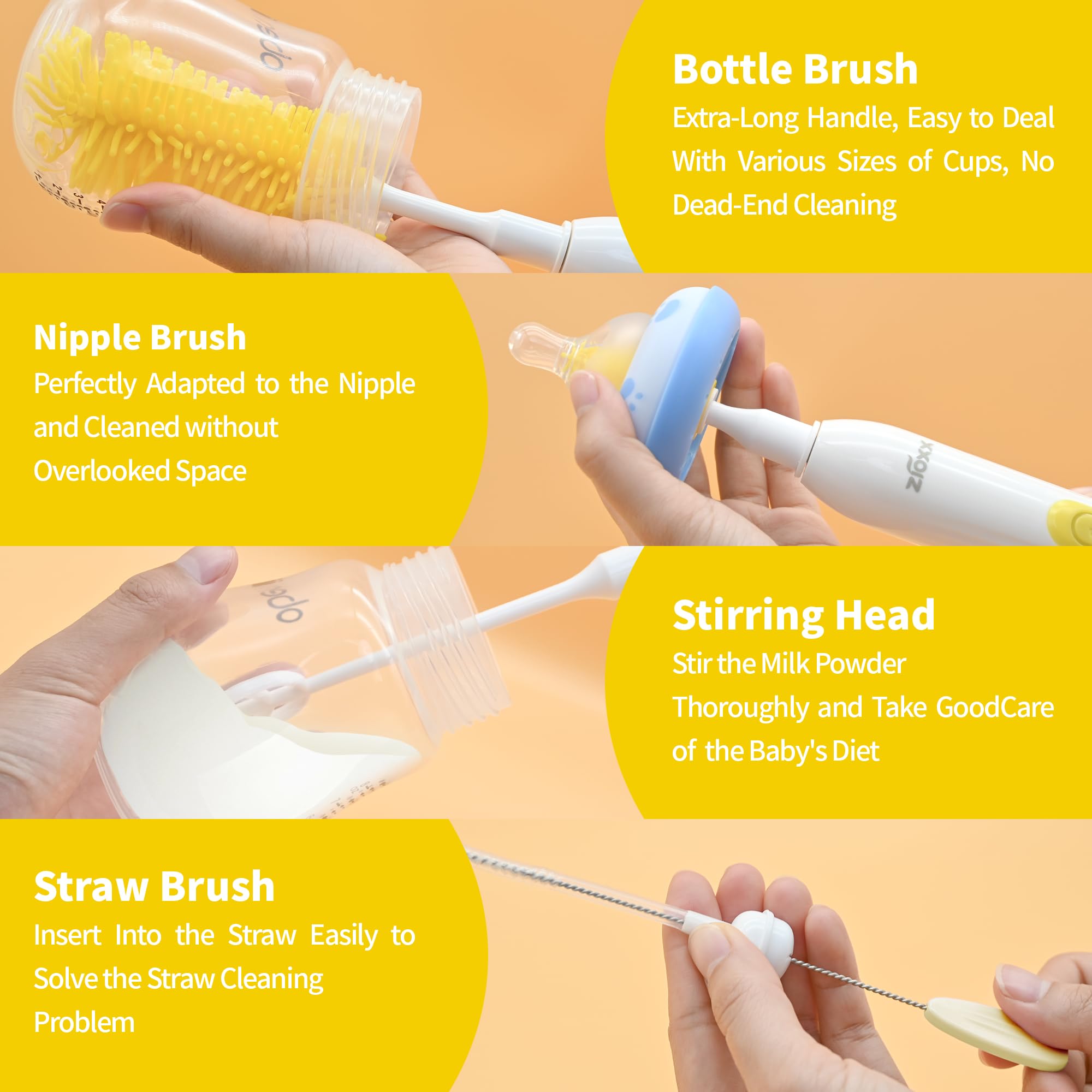 ZIOXX nipple brush provides precise access to narrow parts for thorough cleaning.
