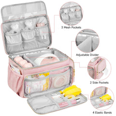 ZIOZERTT bag provides multiple pockets for pump, bottles, and accessories for organization.