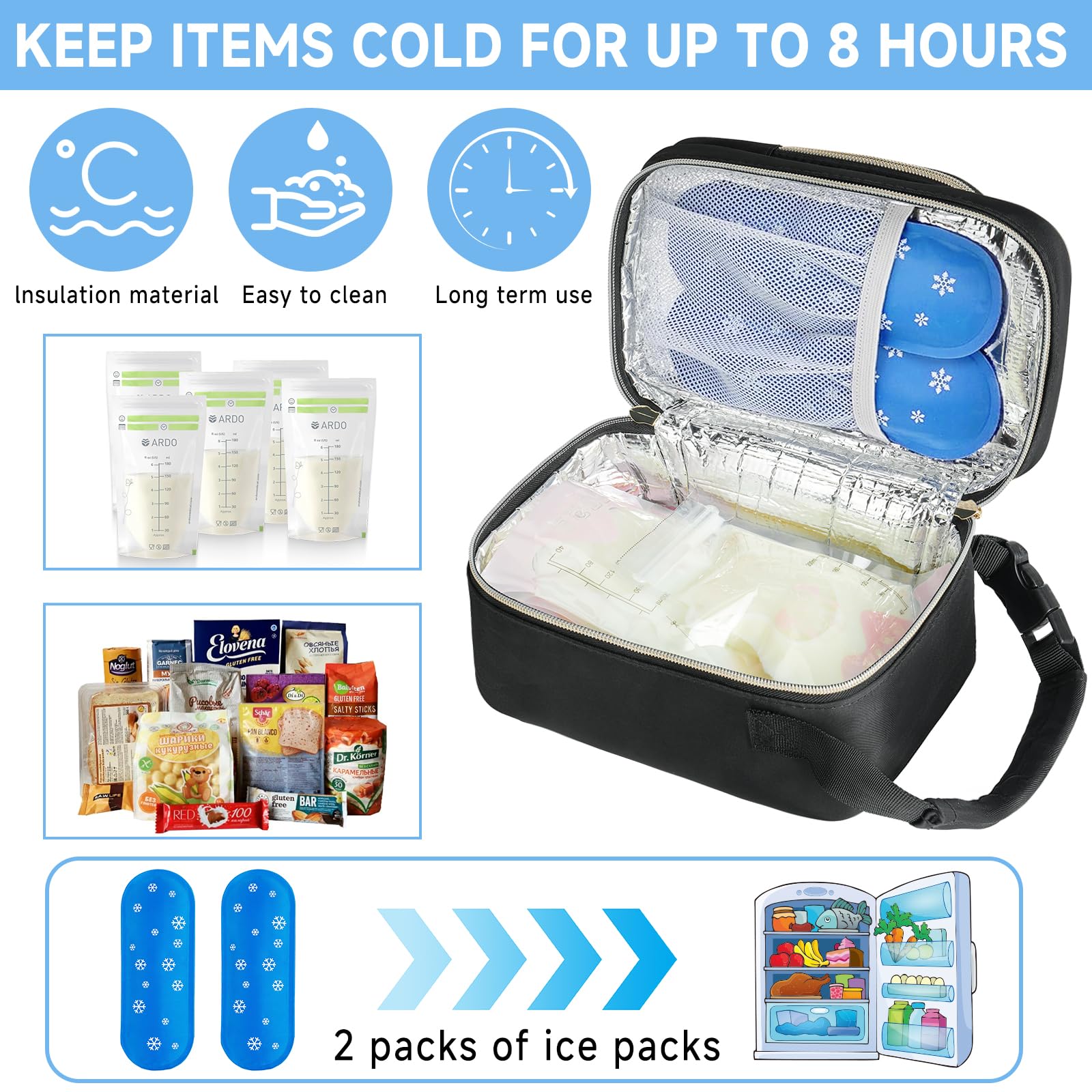 ZIOZERTT breastmilk cooler bag with ice packs included for long outings.