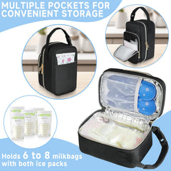 ZIOZERTT breastmilk cooler bag inside compartment with storage for milk bags and accessories.