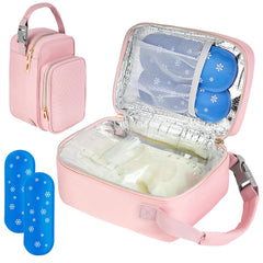 ZIOZERTT breastmilk cooler bag pink front pocket for organized on-the-go feeding