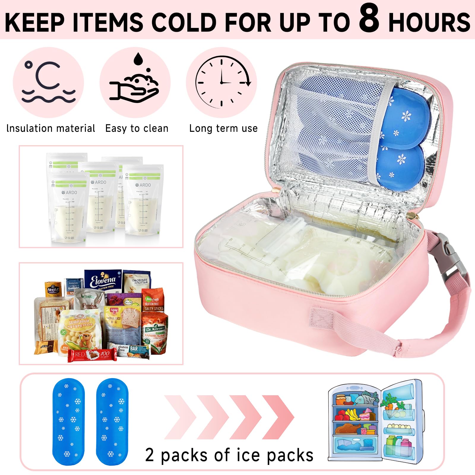 ZIOZERTT breastmilk cooler bag pink ice packs inside for cooling milk