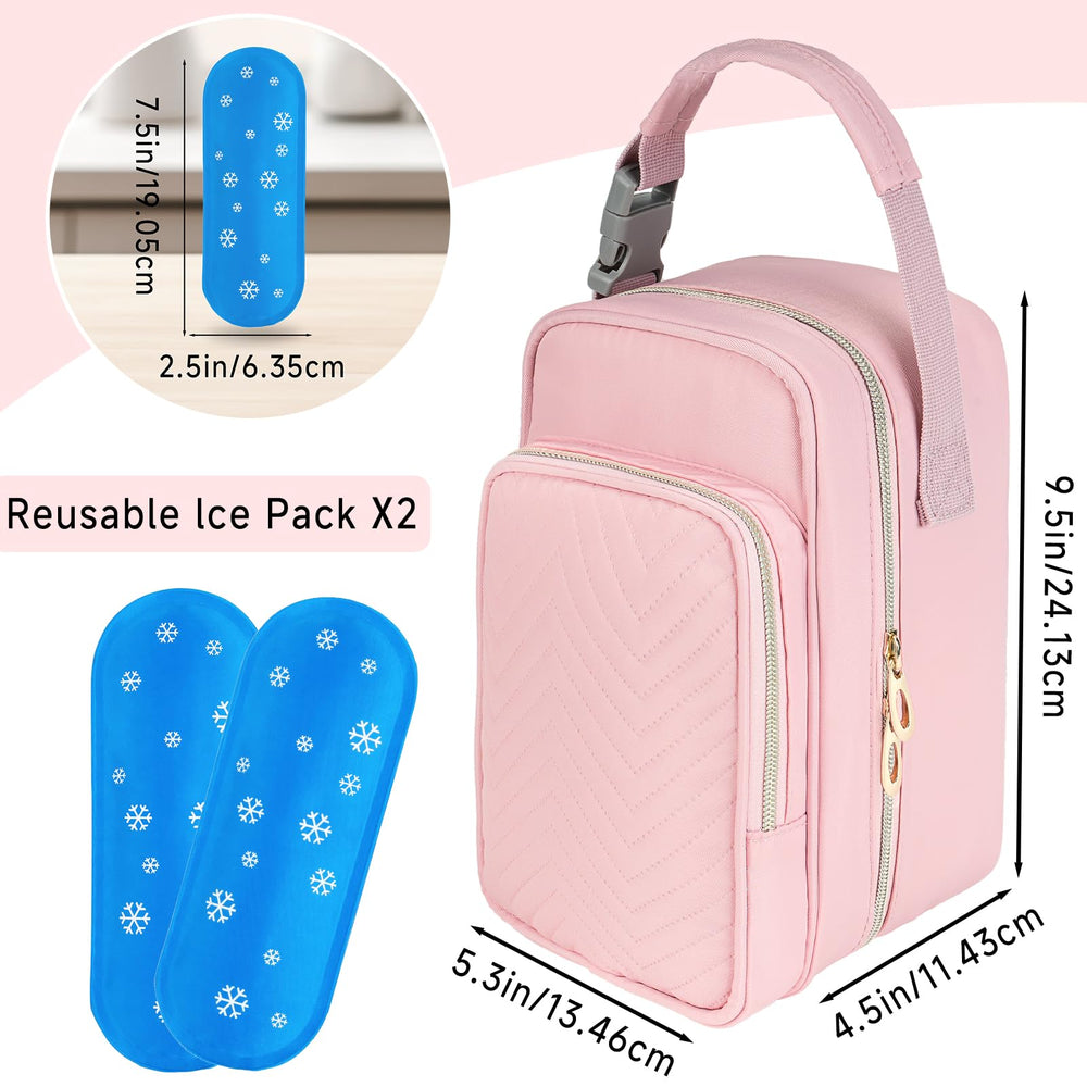 ZIOZERTT breastmilk cooler bag pink interior pockets for accessories