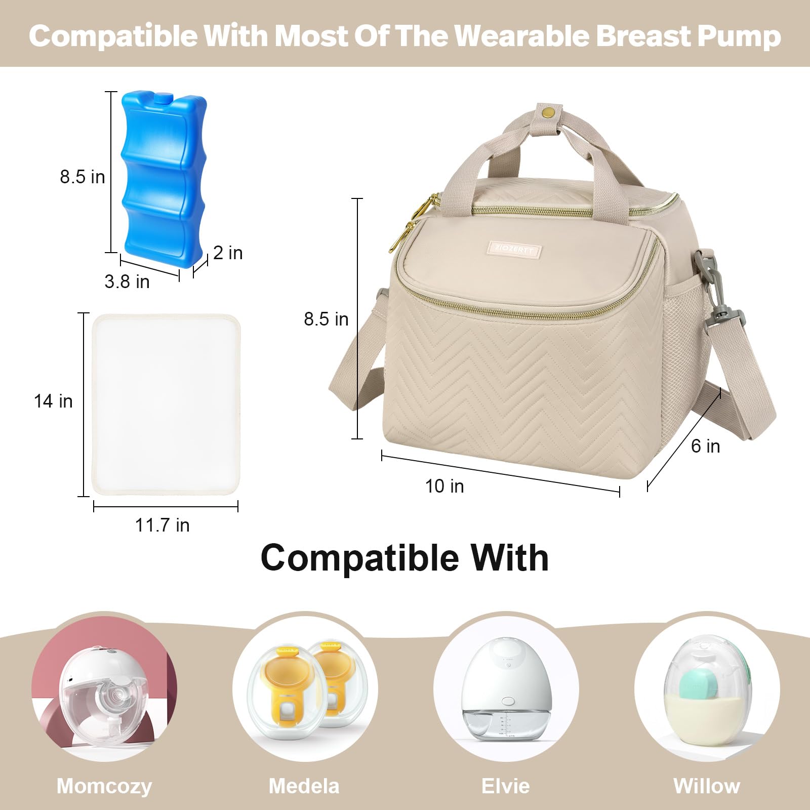 ZIOZERTT breastmilk cooler insulation highlighting hours of freshness with included ice pack.