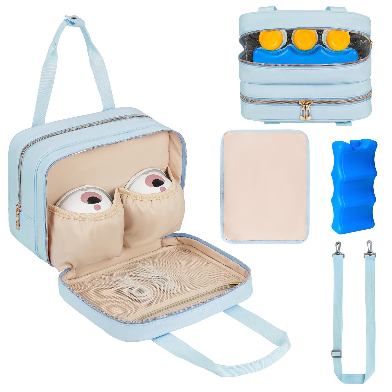 ZIOZERTT breastmilk cooler bag blue showing portable on the go milk storage for pumping