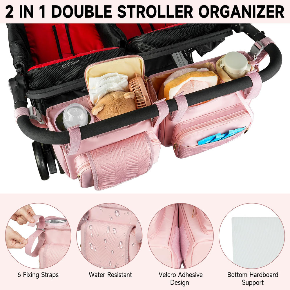 ZIOZERTT seven-pocket storage keeps diapers, bottles, toys, and phones organized.