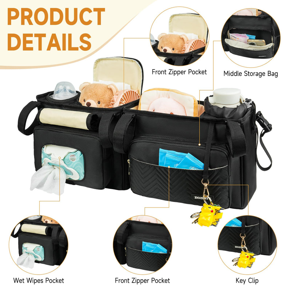 ZIOZERTT Double Stroller Caddy cooler pocket with foil lining