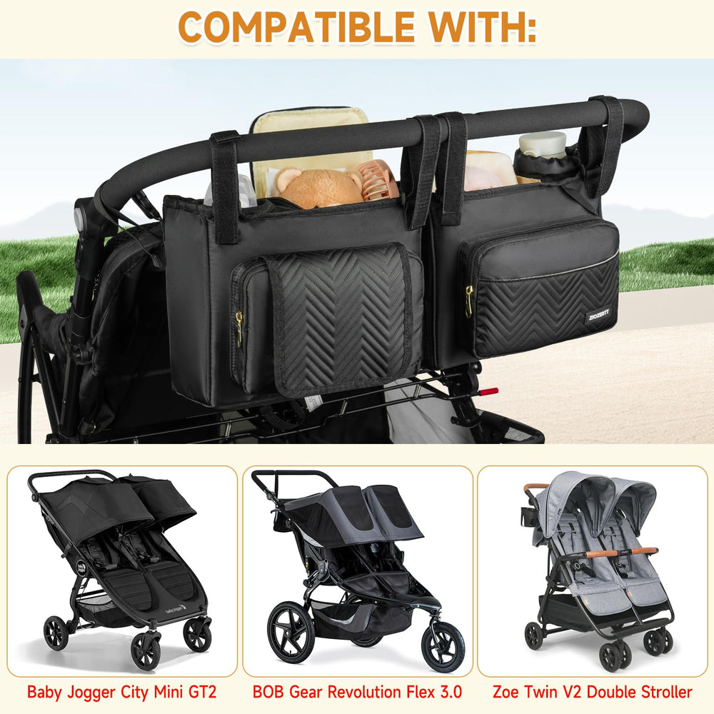 ZIOZERTT Double Stroller Caddy side view highlighting side storage access