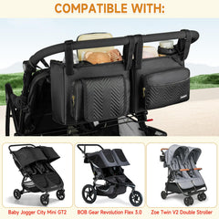 ZIOZERTT Double Stroller Caddy side view highlighting side storage access