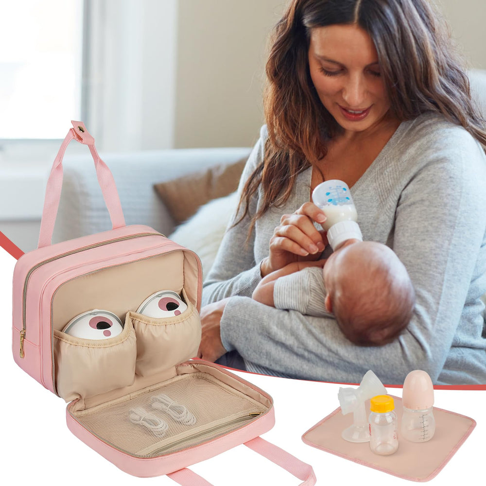 ZIOZERTT pink-insulated-compartment keeps pumped milk organized and insulated.