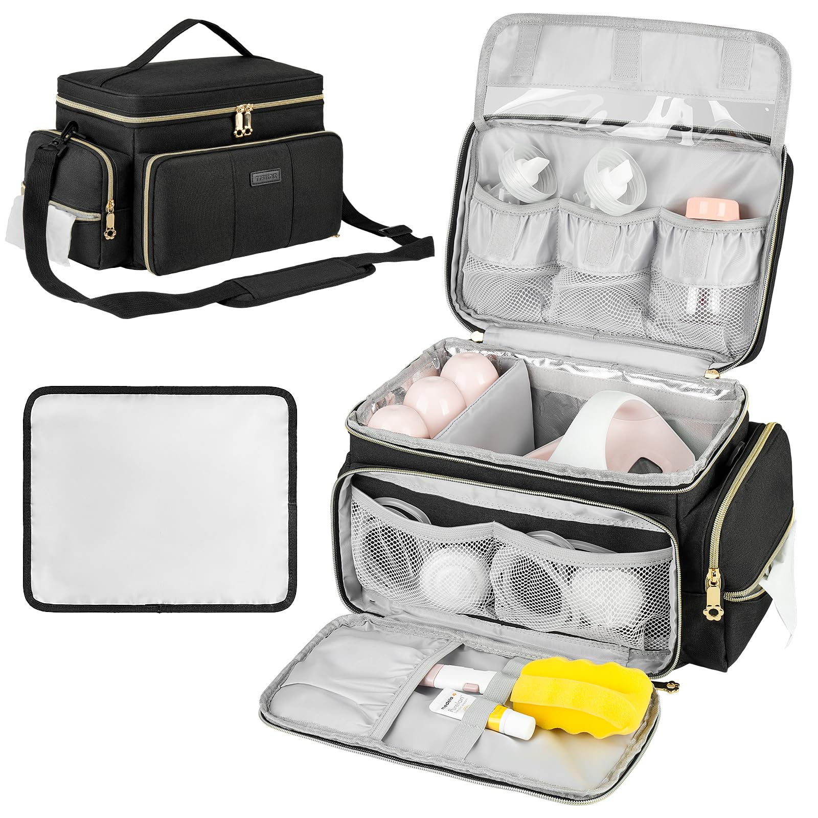 ZIOZERTT Spectra breast pump bag in black with insulated compartment for keeping your pump cool and organized