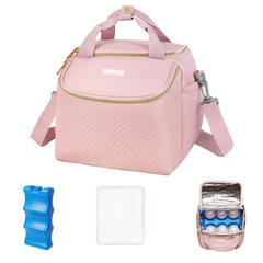 ZIOZERTT wearable breast pump bag in pink keeps bottles organized for on-the-go moms.