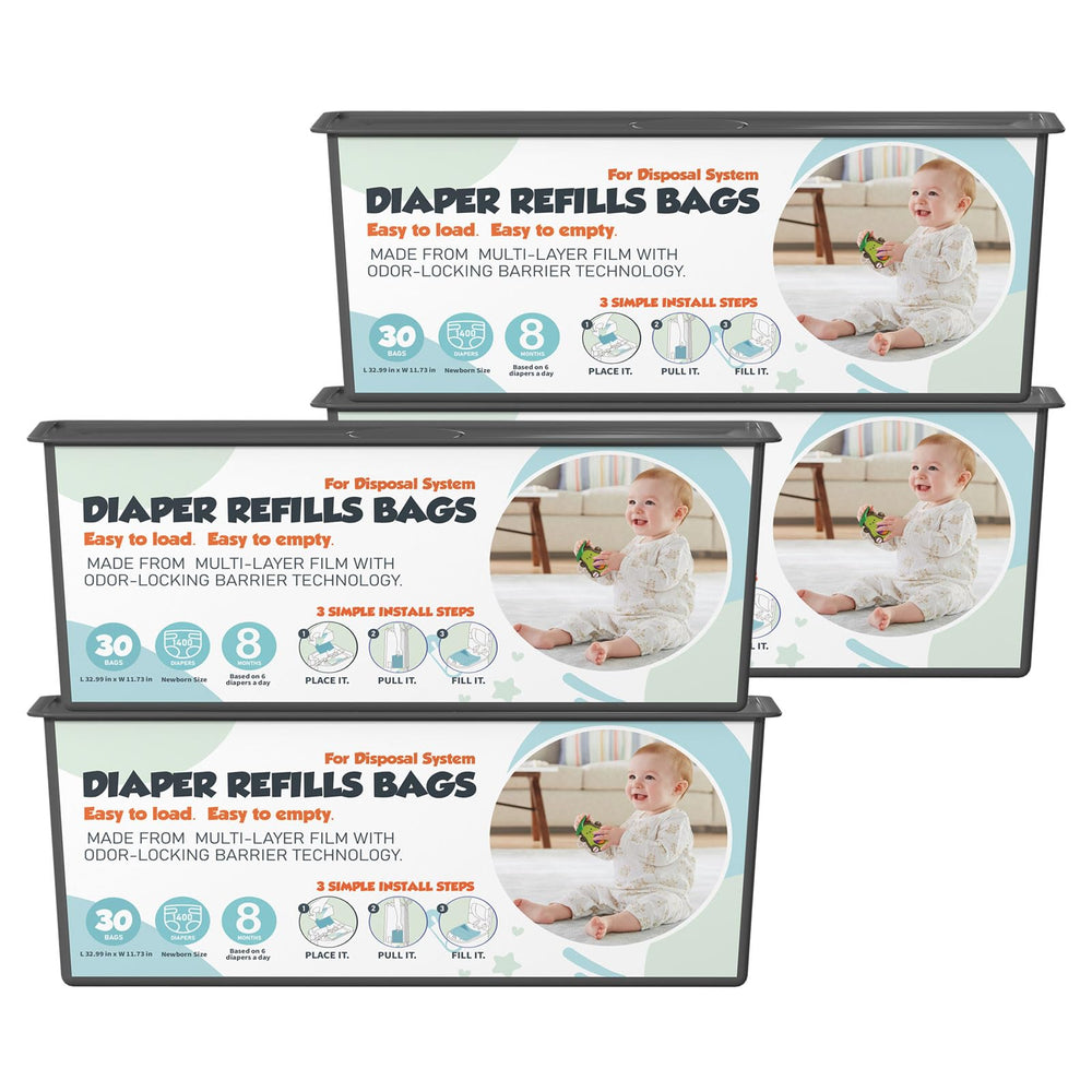 Zippland diaper pail refills 4-pack for seamless disposal.