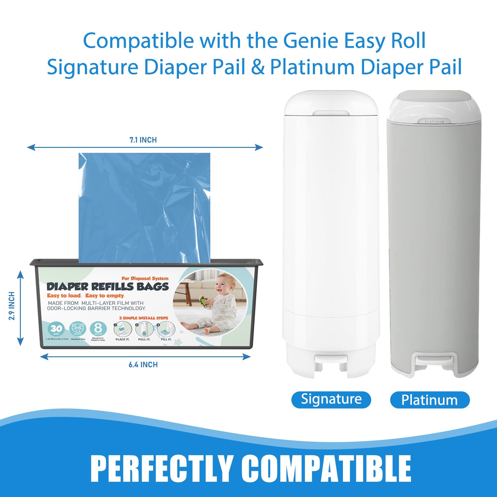 Zippland refills compatible with Genie Easy Roll for seamless diaper disposal