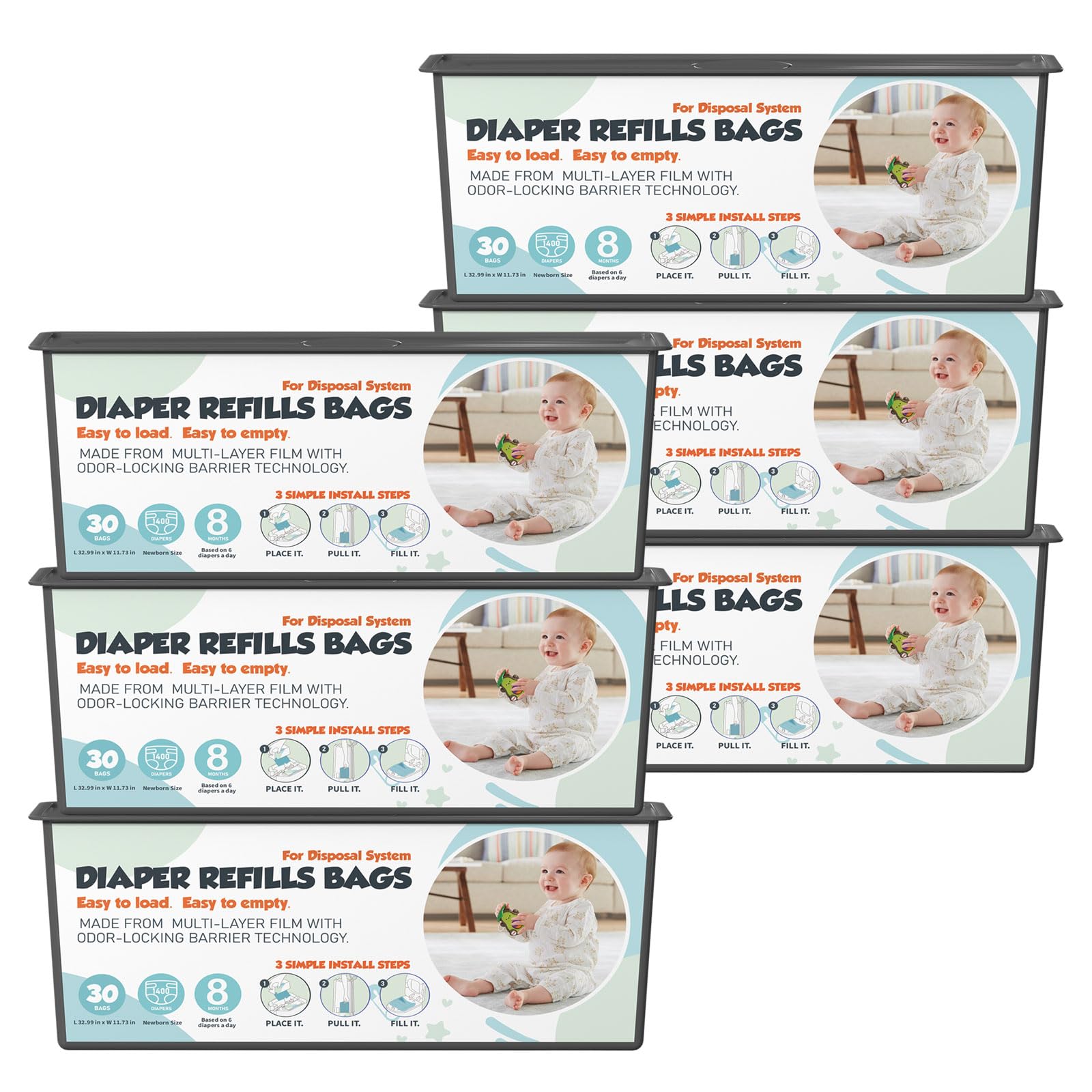 Zippland Genie Easy Roll refill bag ready for use, sealing odor and keeping the nursery fresh