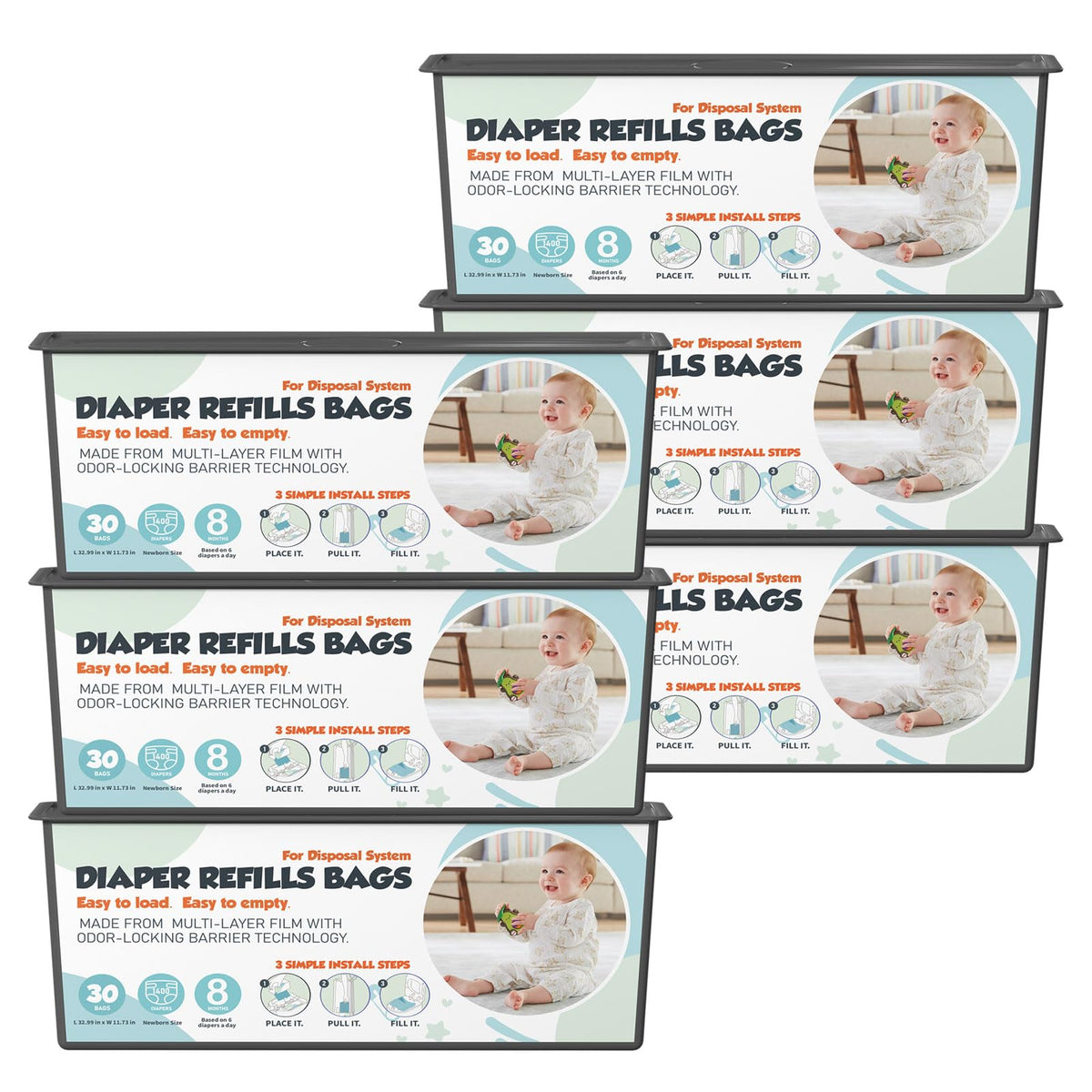 Zippland Genie Easy Roll refill bag ready for use, sealing odor and keeping the nursery fresh