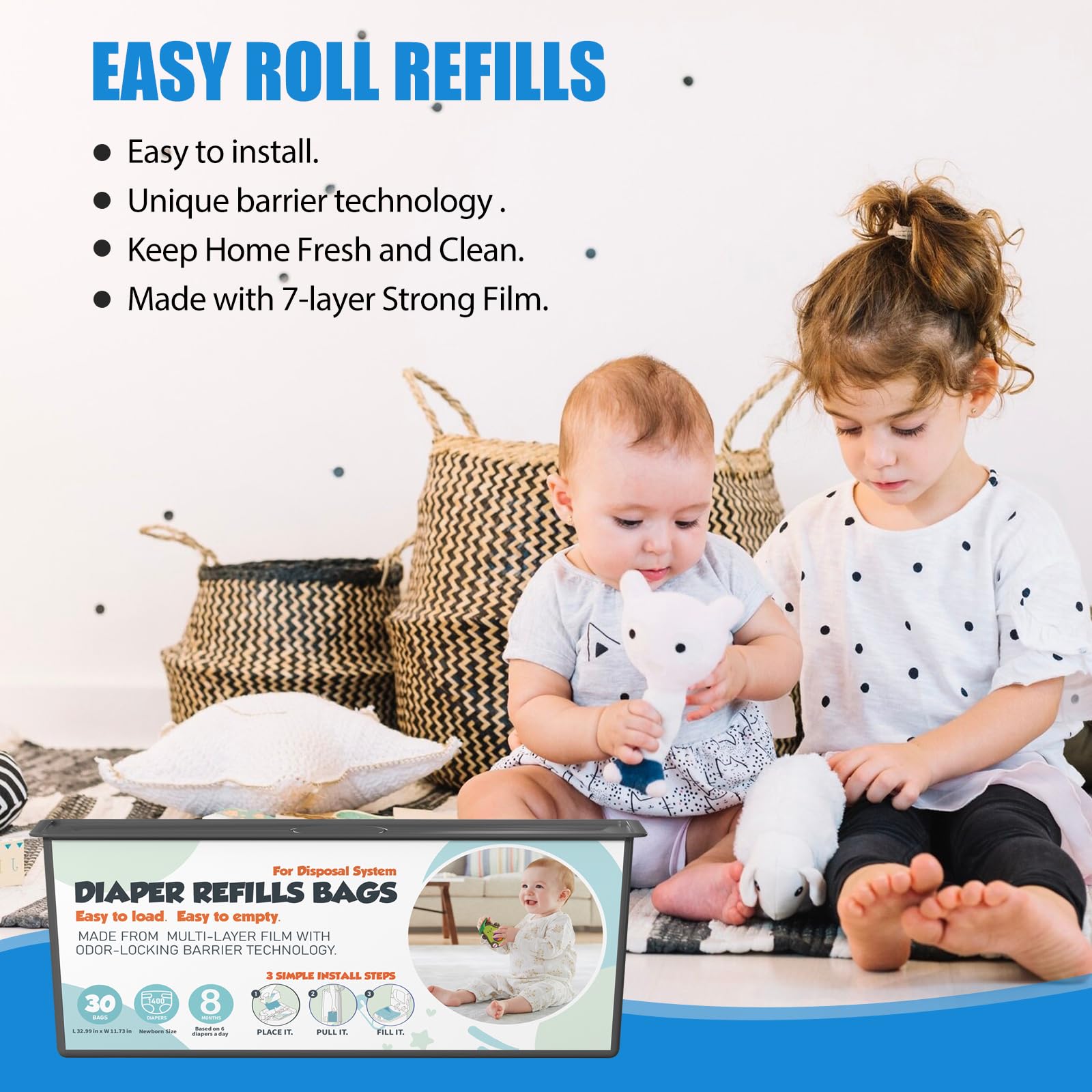 Zippland large-capacity refills up to 1400 newborn diapers.