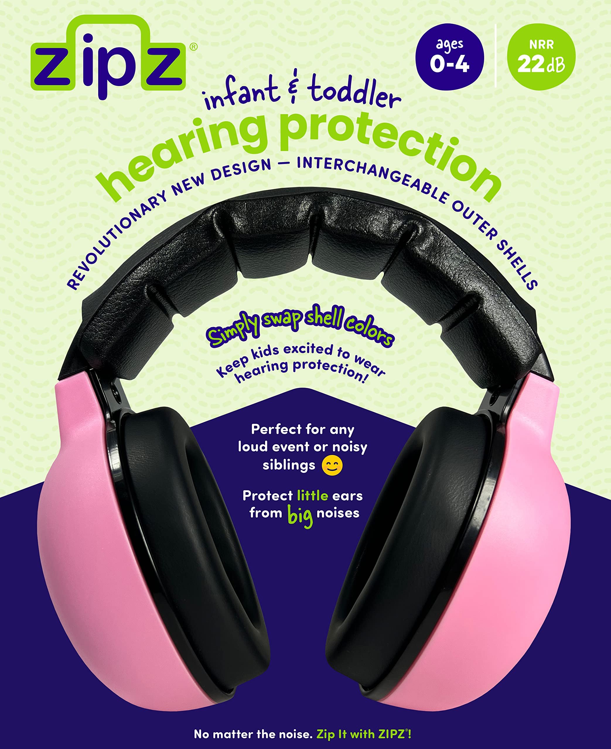 ZIPZ Baby Earmuffs pink interchangeable shells enable customizable style.