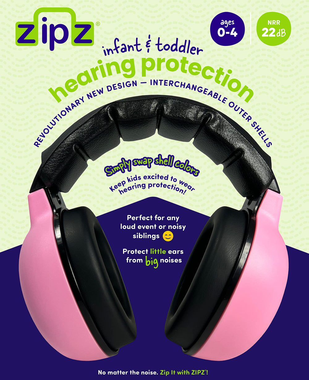 ZIPZ Baby Earmuffs pink interchangeable shells enable customizable style.