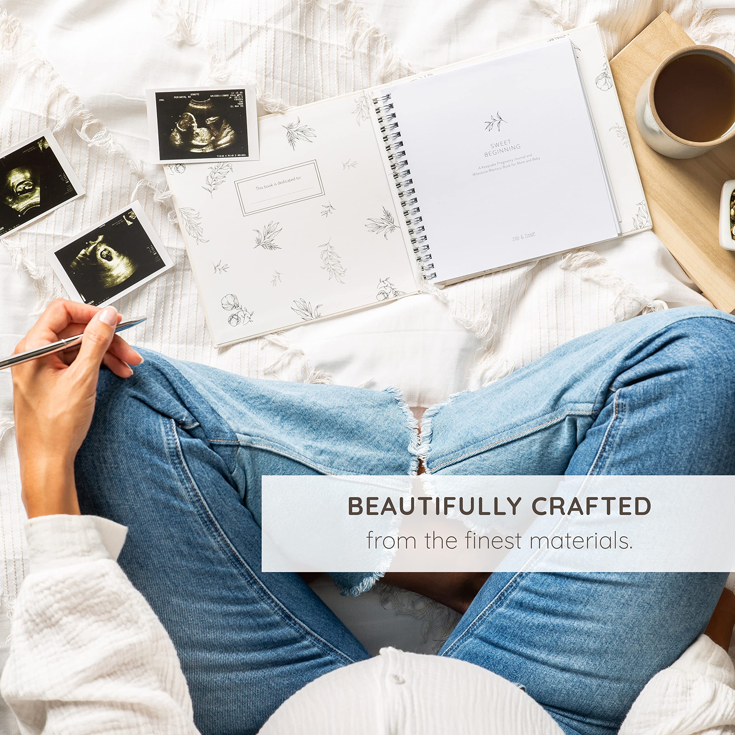 ZIRI & ZANE Keepsake Pregnancy Journal first ultrasound page preserving early images.