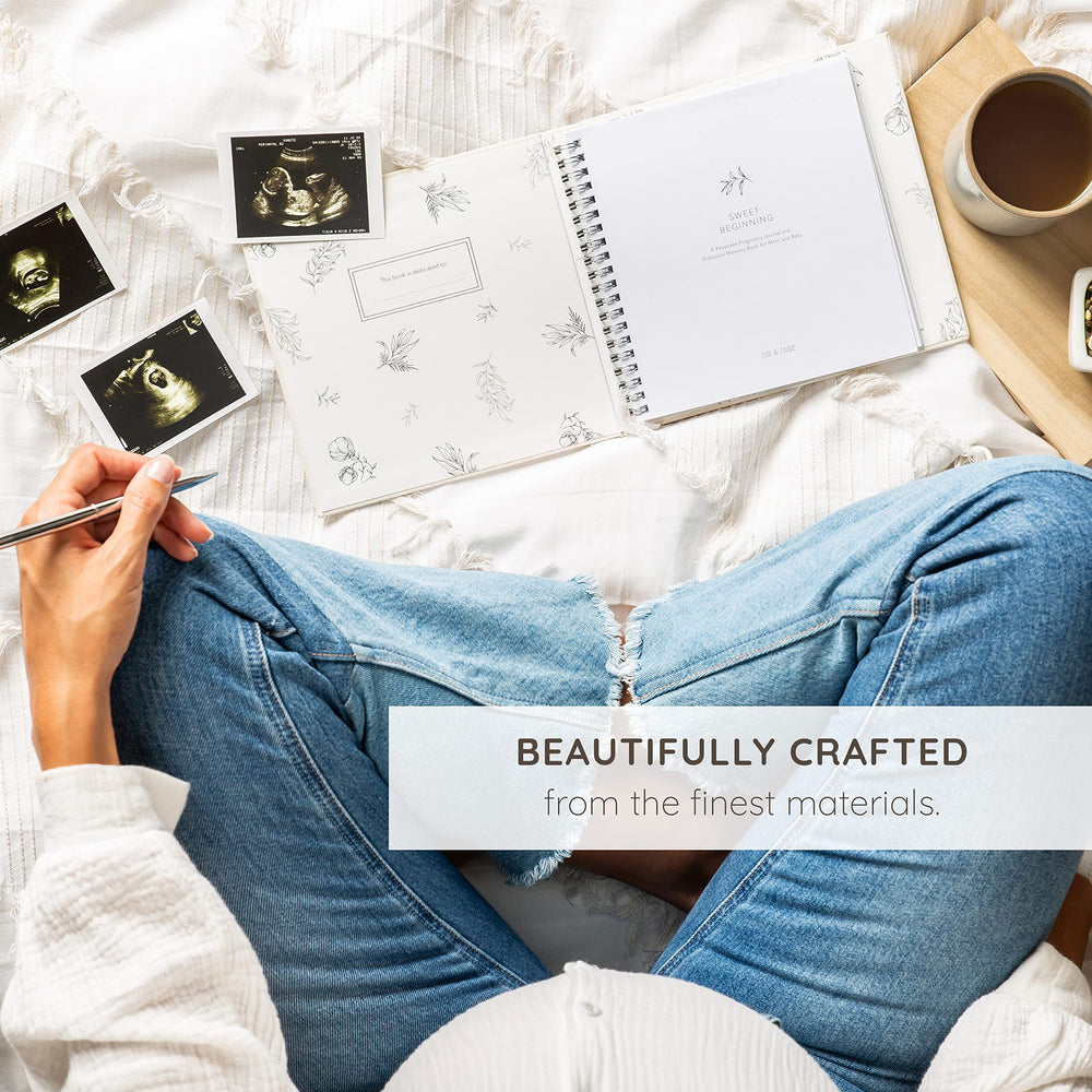 ZIRI & ZANE Keepsake Pregnancy Journal first ultrasound page preserving early images.