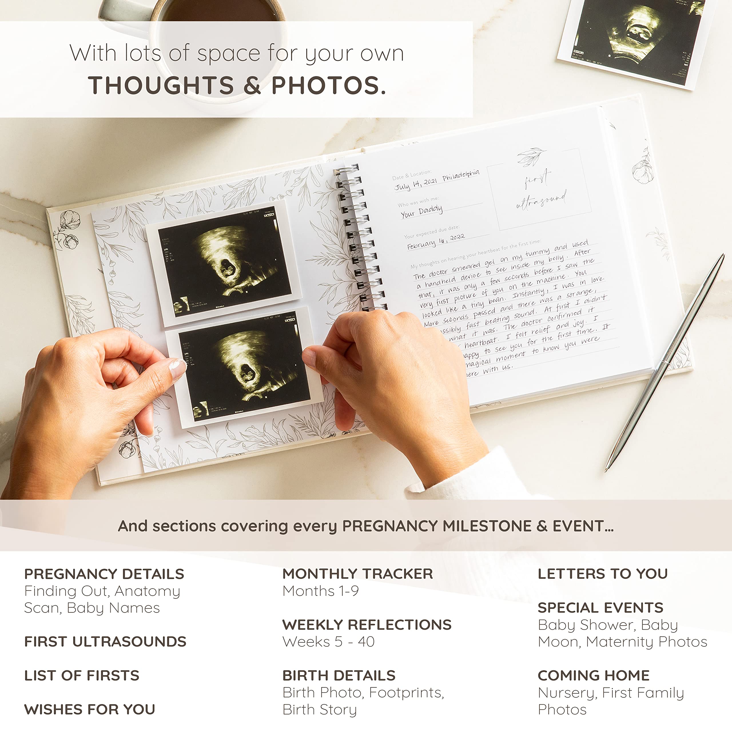 ZIRI & ZANE Keepsake Pregnancy Journal pages opened to track memories and milestones.