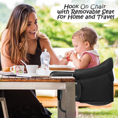 ZJNBMTFY clip-on high chair securely attaches to tables for quick meals.