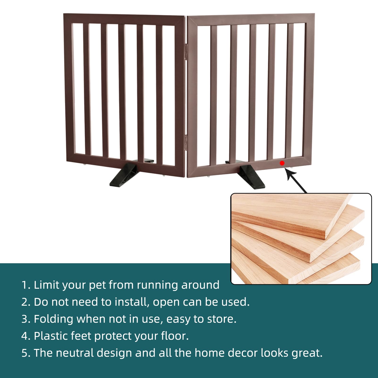 ZJSF brown cedar gate with non-slip feet protects floors