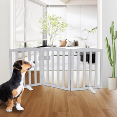 ZJSF dog gate with 3 cedar-wood panels provides sturdy hallway protection.