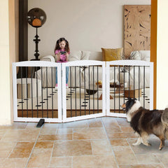 ZJSF dog gate assembled setup shows ready-to-use freestanding panels for instant pet separation.