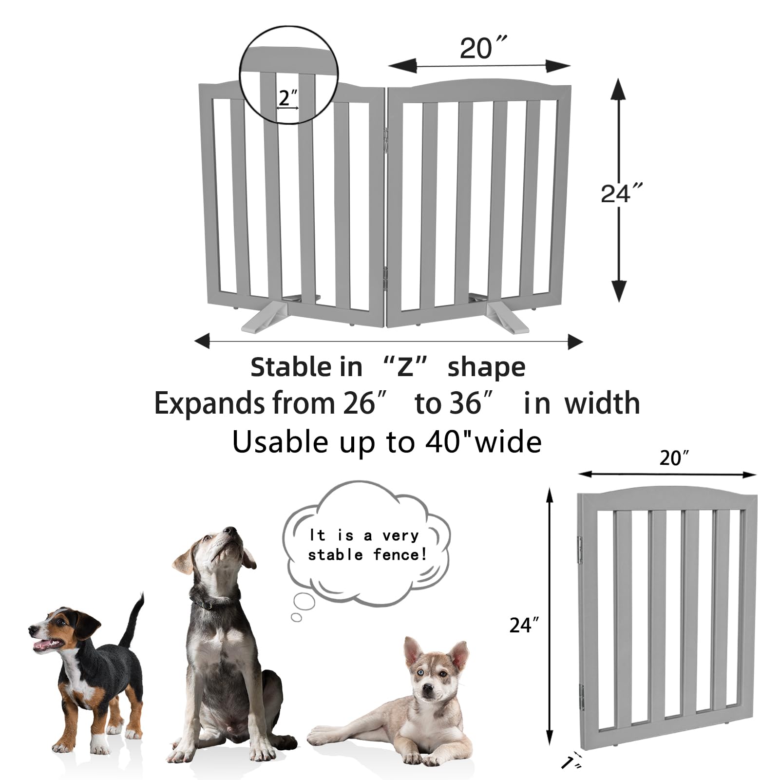 ZJSF dog gate collapsed width 20 inches for compact storage.
