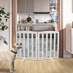 ZJSF dog gate in collapsible design extended to span wider spaces.