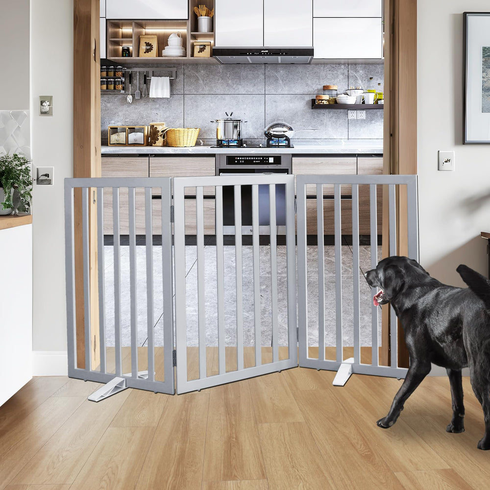 ZJSF foldable 3-panel dog gate setup for wide hallways