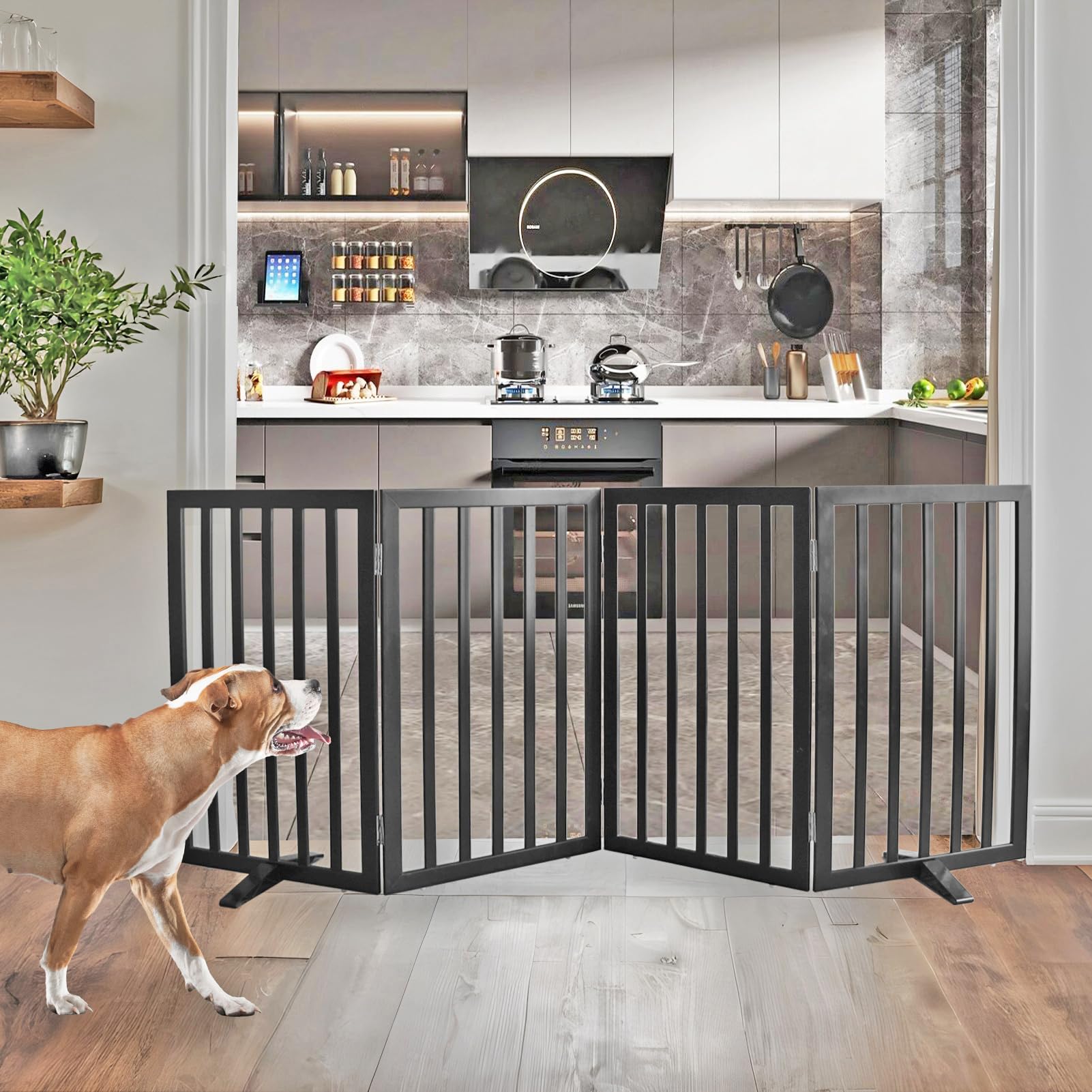 ZJSF dog gate foldable design in living space for flexible room boundaries