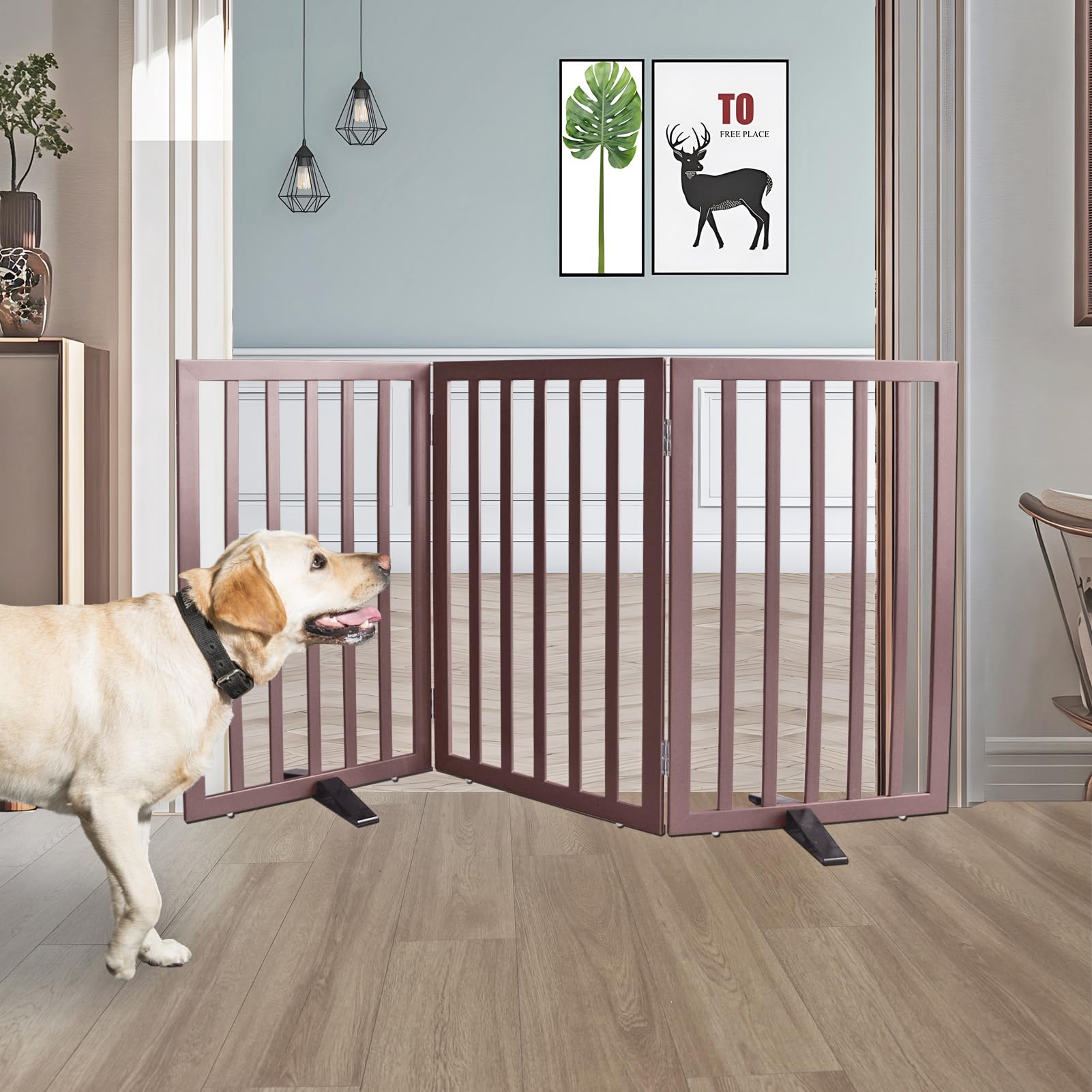 ZJSF dog gate folded accordion demonstrates space-saving layout for hallways