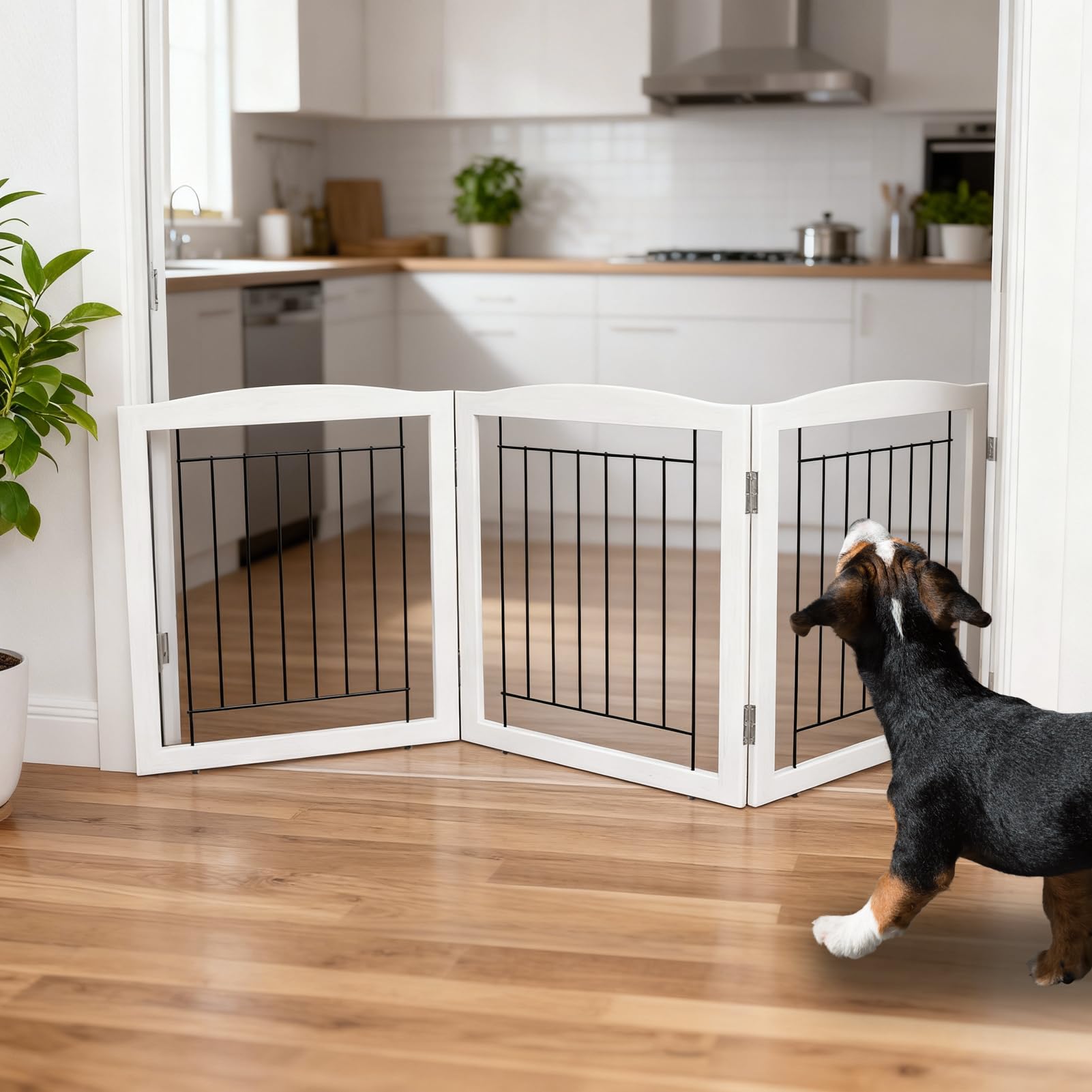 ZJSF dog gate folded for compact storage, fits small apartments.