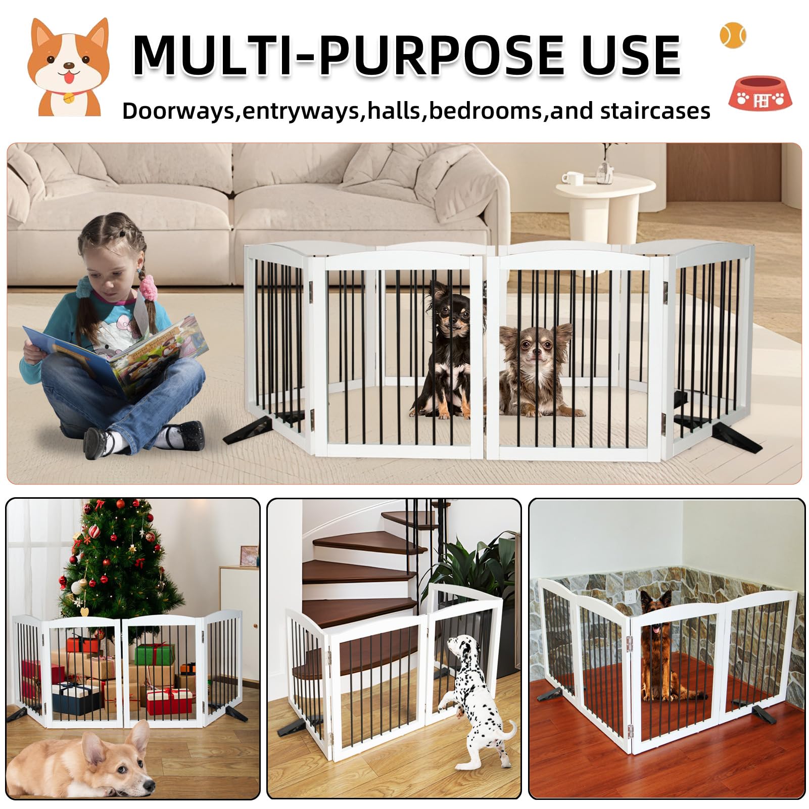 ZJSF dog gate folded compactly for easy storage between uses and quick room reconfiguration.