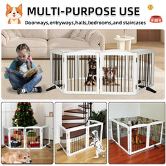 ZJSF dog gate folded compactly for easy storage between uses and quick room reconfiguration.