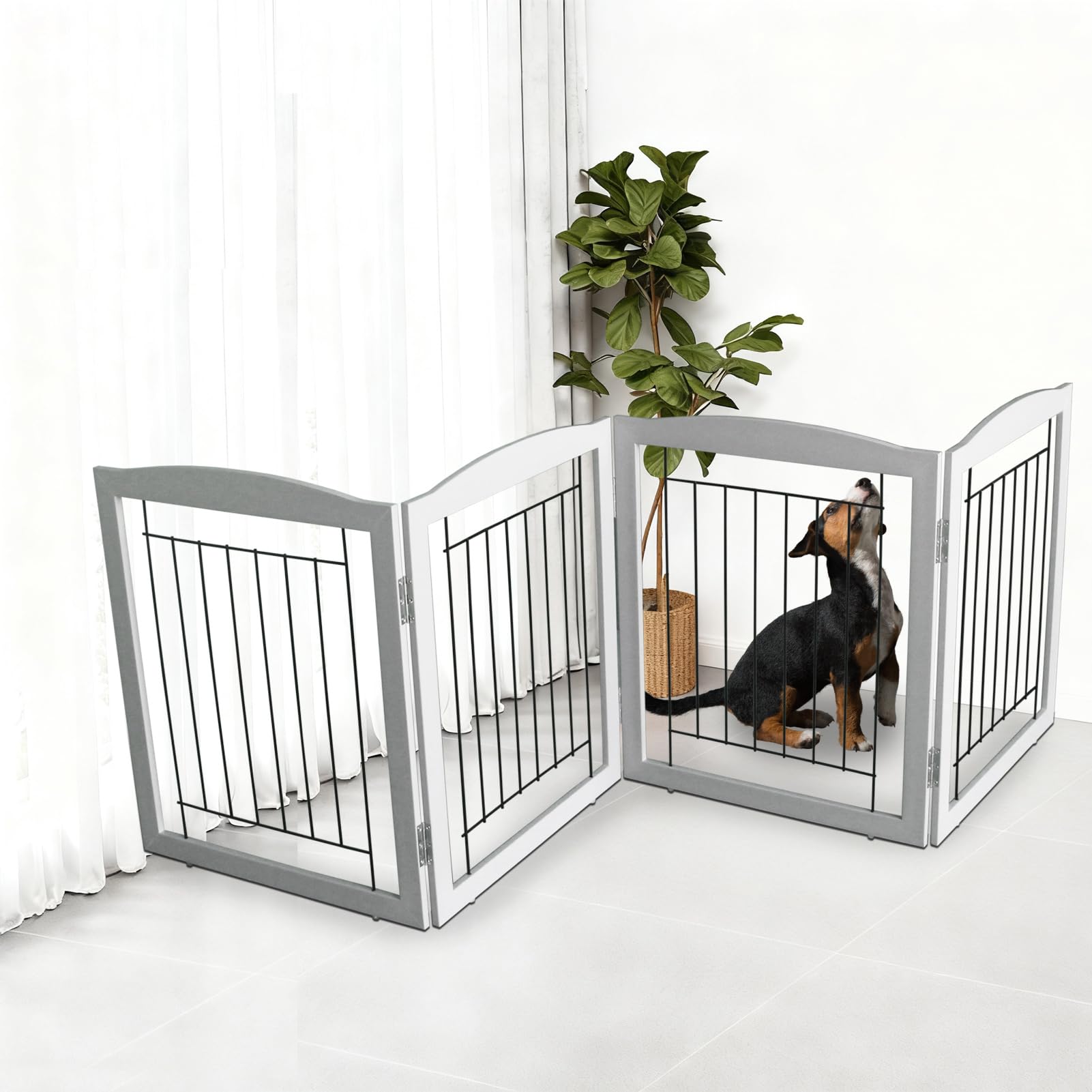 ZJSF Grey finish gate blends with modern interiors while partitioning spaces.