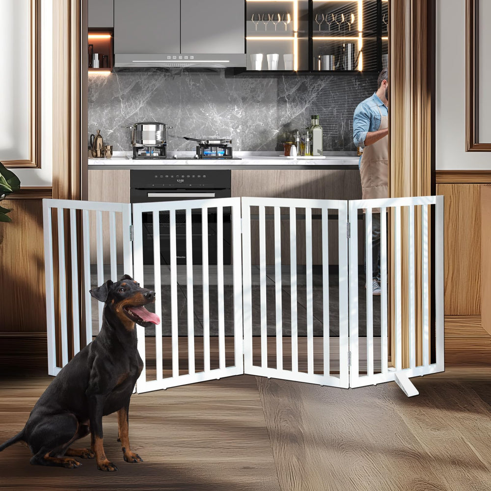 ZJSF foldable four-panel gate in hallway shows flexible Z-fold expansion.