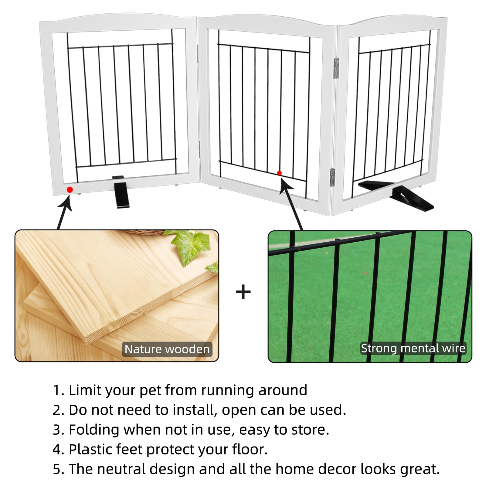 ZJSF freestanding dog gate arrives fully assembled and ready to use.