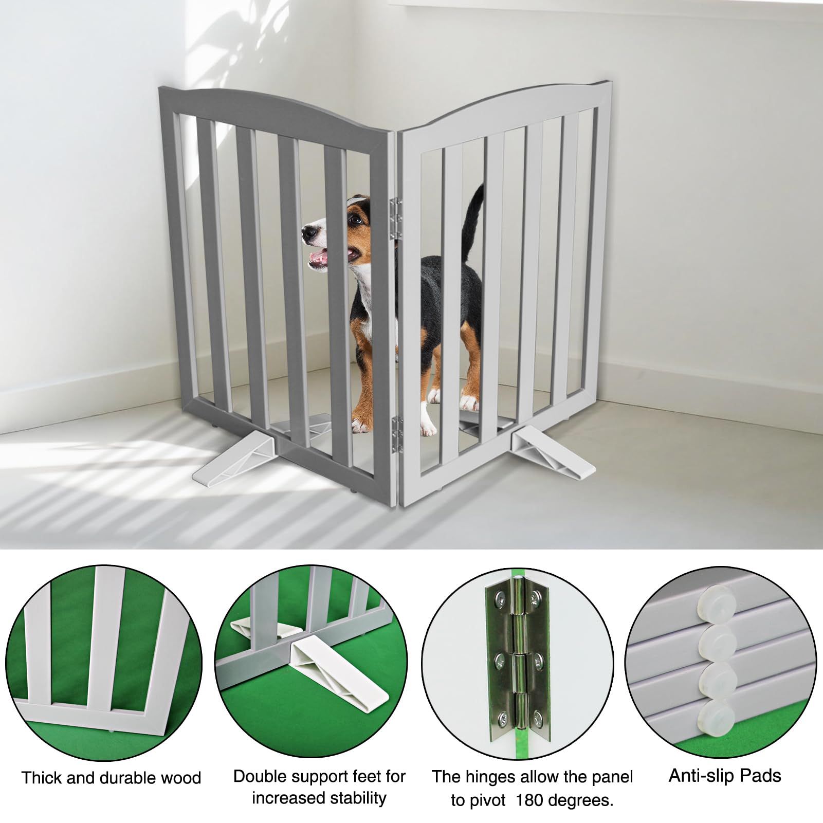 ZJSF dog gate with non-slip feet protecting floors during use.