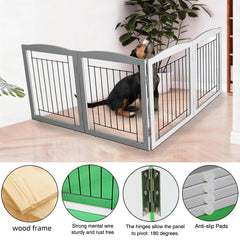 ZJSF Gray wooden gate with non-slip feet protecting floors during use.