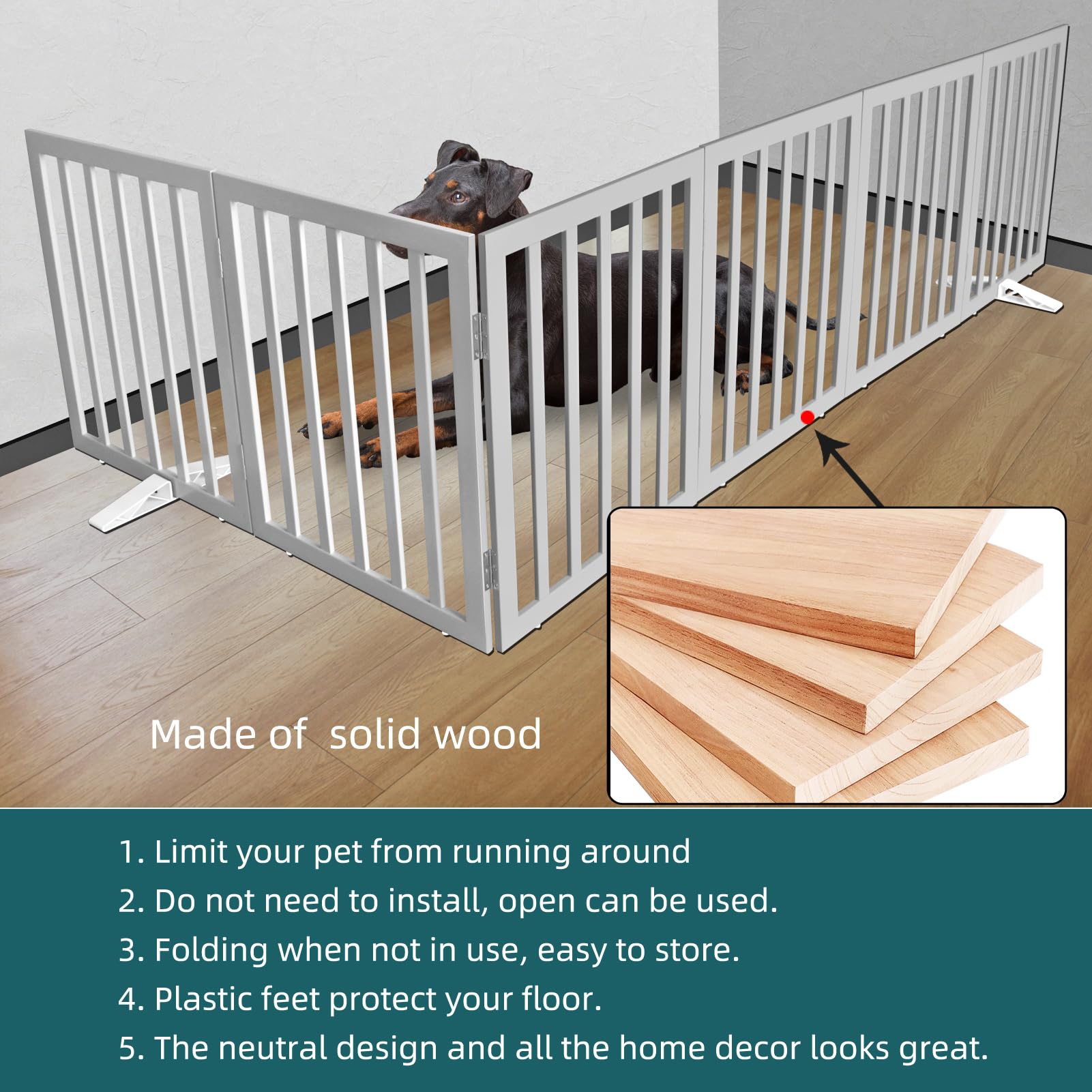 ZJSF pet gate features non-slip feet to protect floors during use.