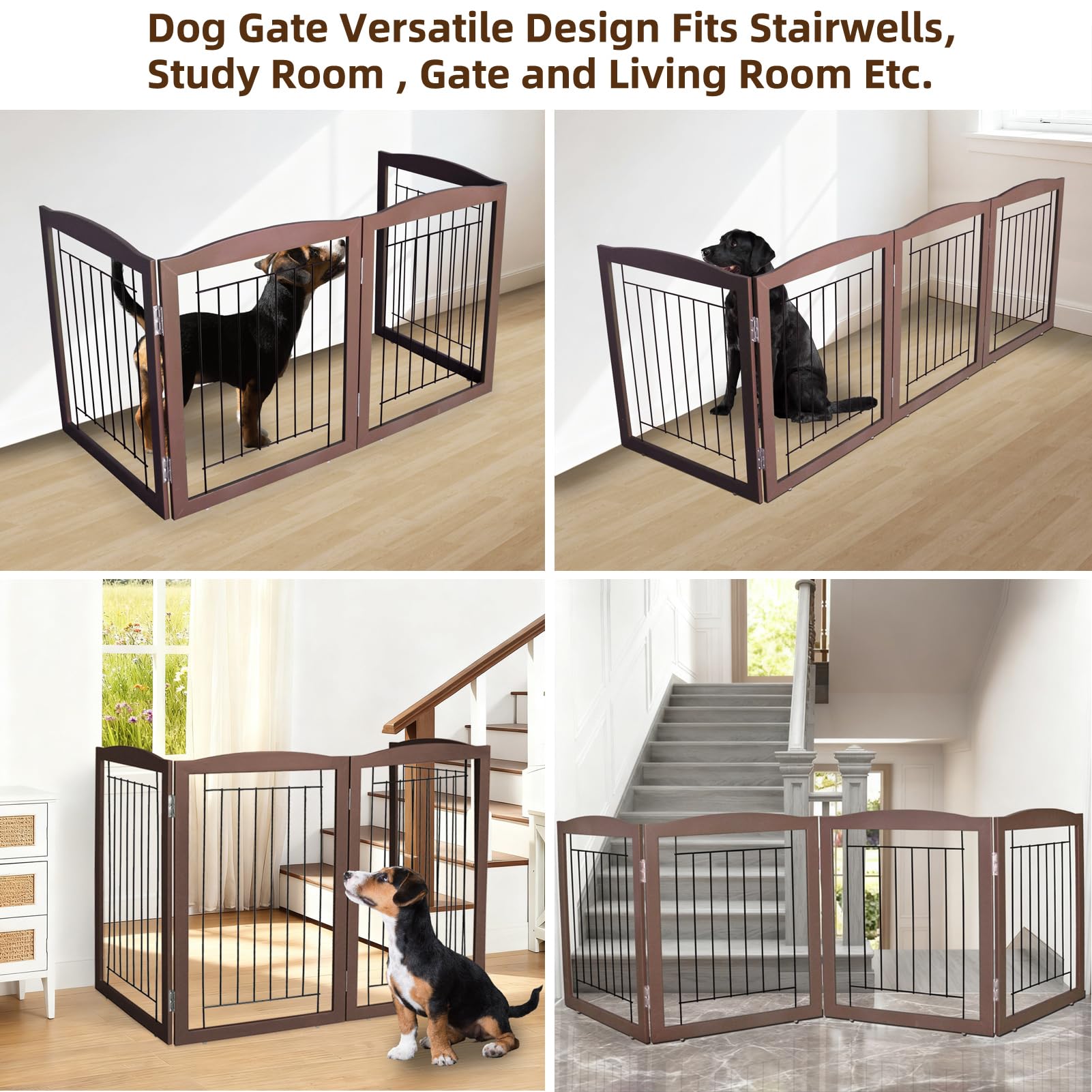 ZJSF dog gate stairs wooden brown finish for safe stair navigation.