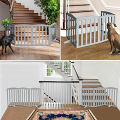 ZJSF dog gate with two panels and hinges for flexible positioning.