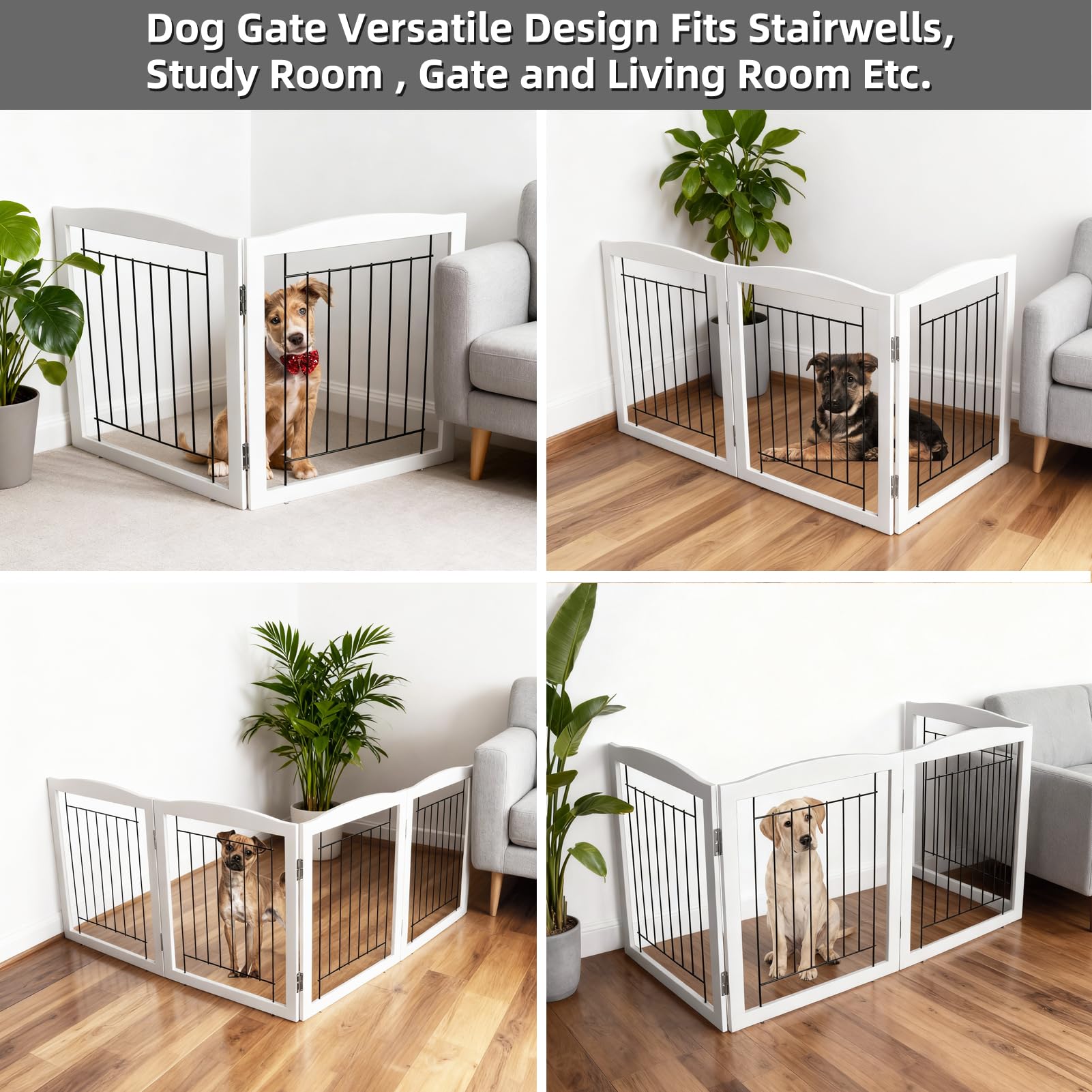 ZJSF dog gate two-panels shows sturdy hinges for versatile doorway or stair setups.