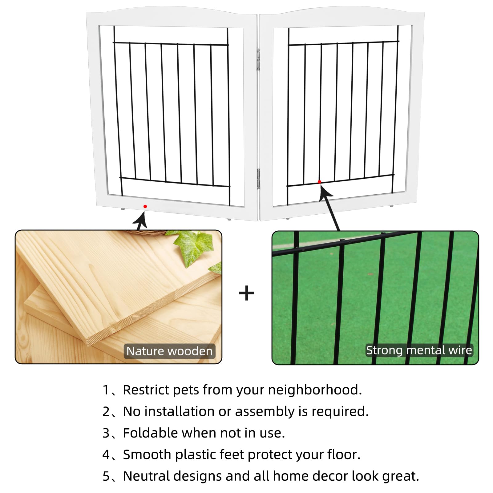 ZJSF dog gate white-wooden highlights clean look and indoor compatibility.