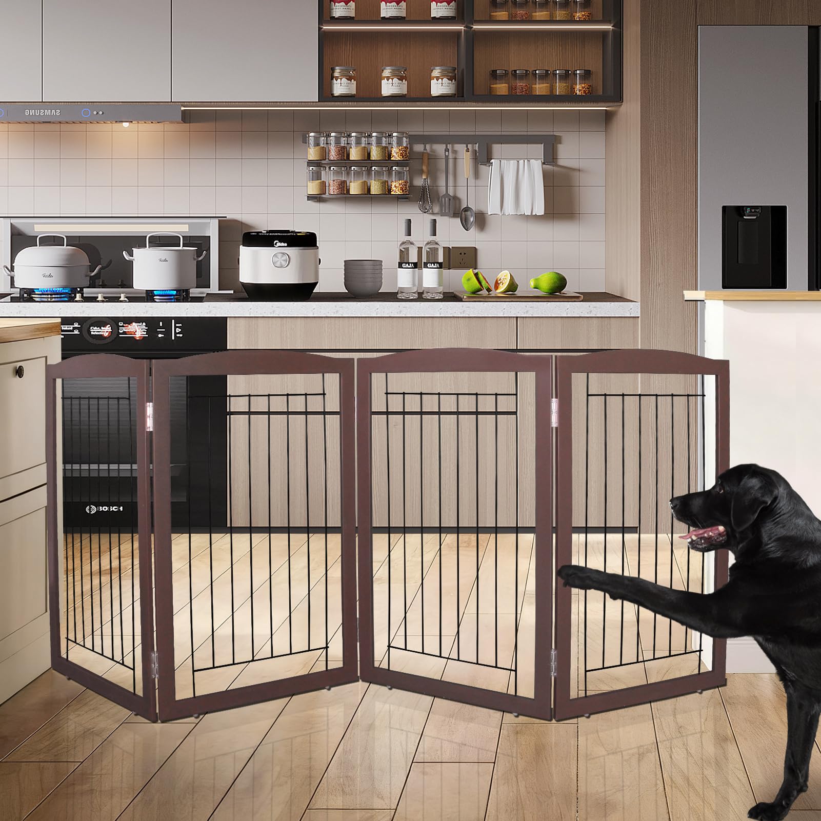 ZJSF dog gate wide hallway Z-shape configuration for easy containment in hallways.