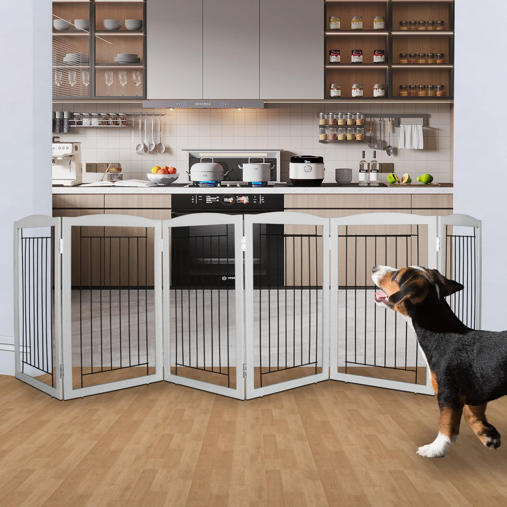 ZJSF dog gate folded into a compact Z-shape demonstrates easy storage in small spaces.